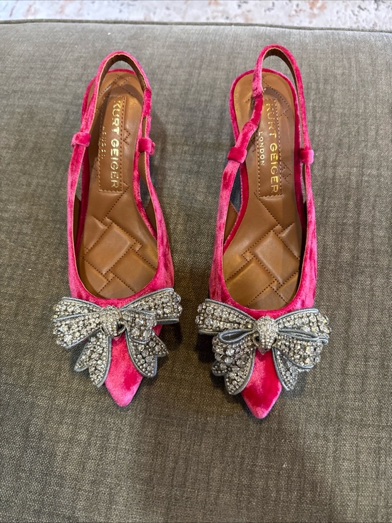 Kurt Geiger Shoes - Kurt Geiger Fuchsia Velvet Slingback Flats with Crystal Bow